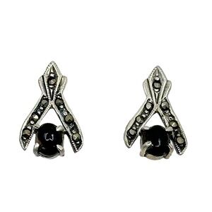 Sterling silver onyx & marcasite earrings - GM745